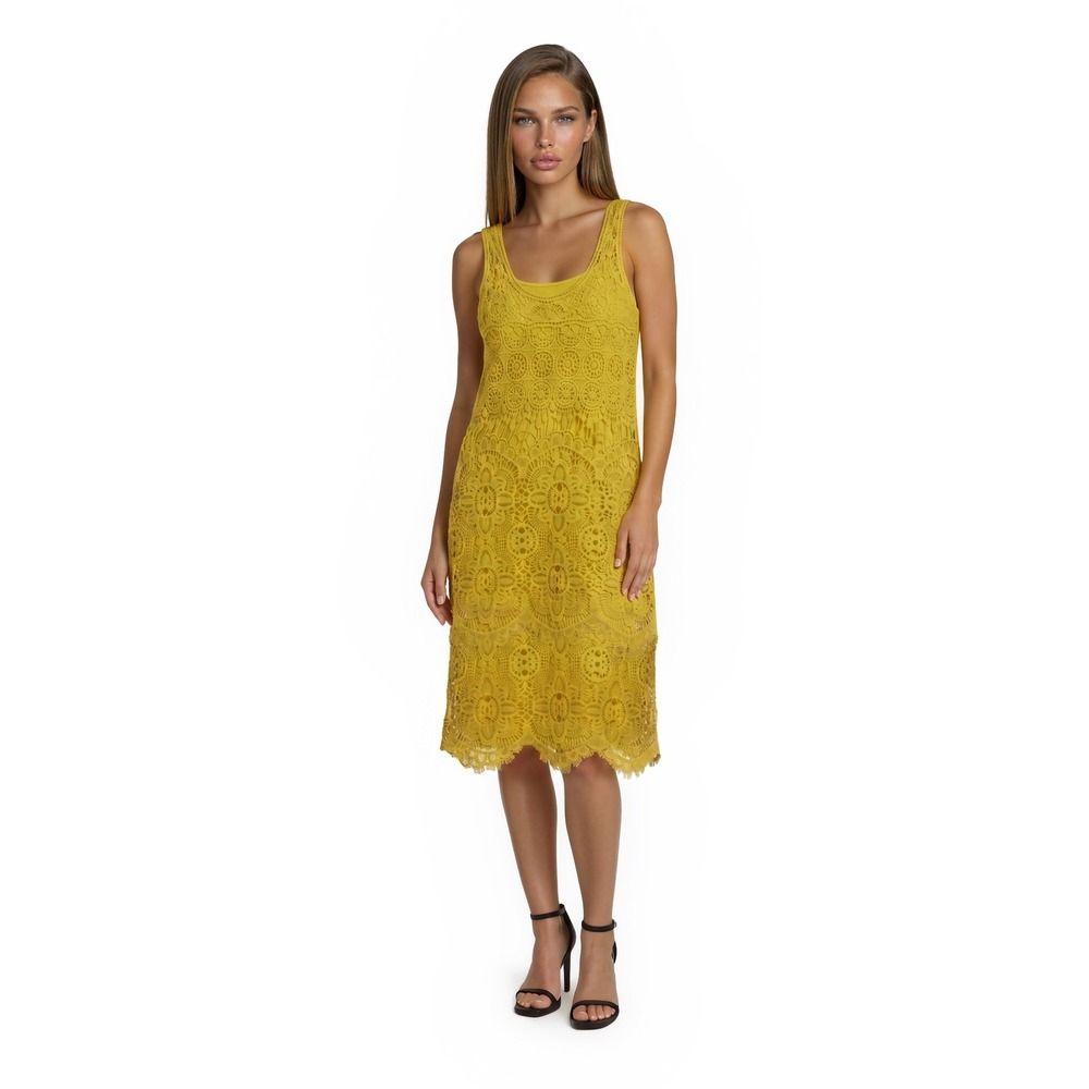 NEW Bar III Yellow Crochet Lace Dress Women's Size Small Lined 100% Cotton